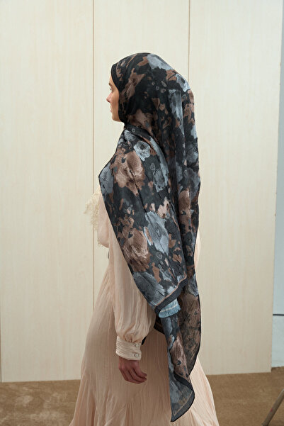 cs camellia scarf Pretty Kraş Shawl - Black-Beige