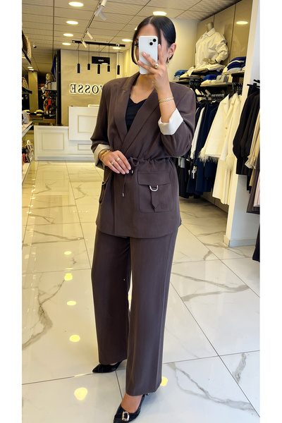 Vosse İndigo Kahverengi Beli Büzgülü Takım