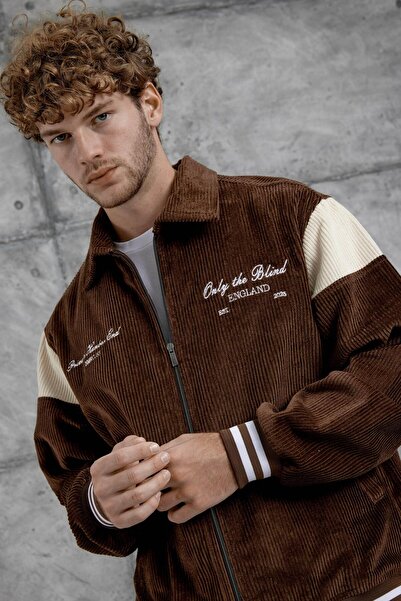 NOMARC Καφέ Nmrc Κοτλέ Μπουφάν Oversize με Κέντημα