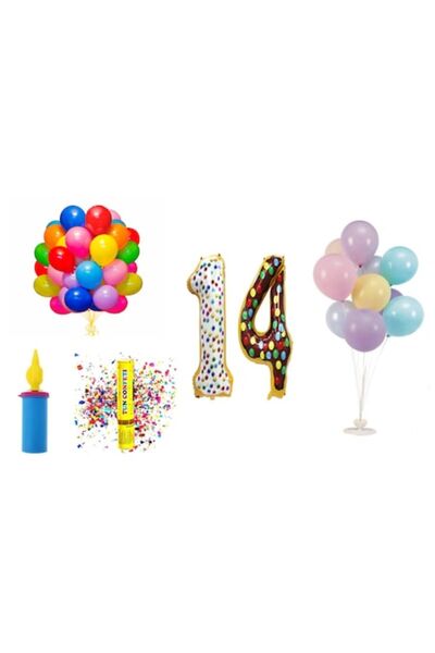 OEM Комплект балони за годишнина, 14 години, модел поничка, 60 бр.