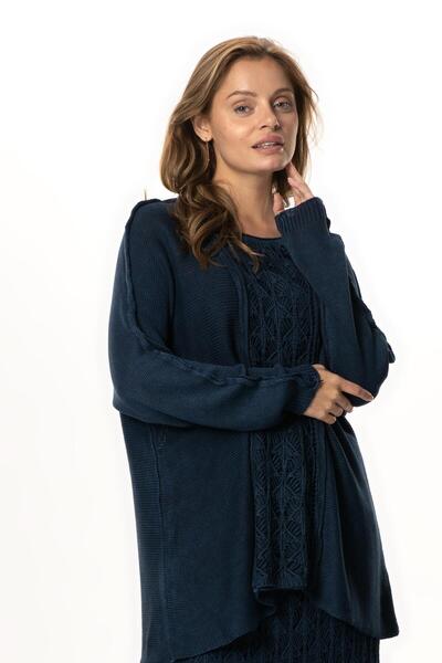 Eliş Şile Bezi Long Sleeve Elvan Autumn and Winter Knitwear Blouse Navy Blue Lcvt