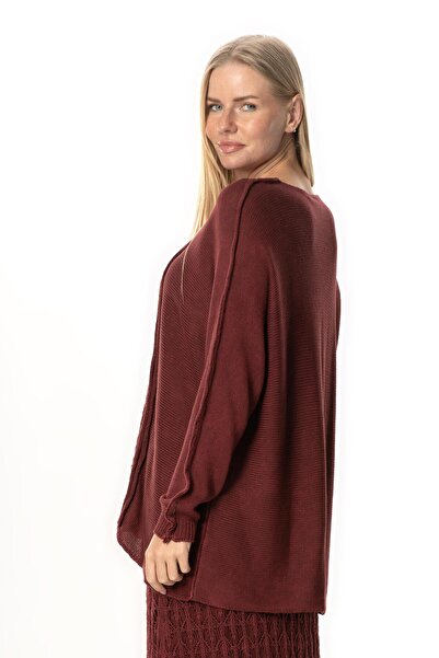 Eliş Şile Bezi Long Sleeve Elvan Autumn and Winter Knitwear Blouse Burgundy Brd