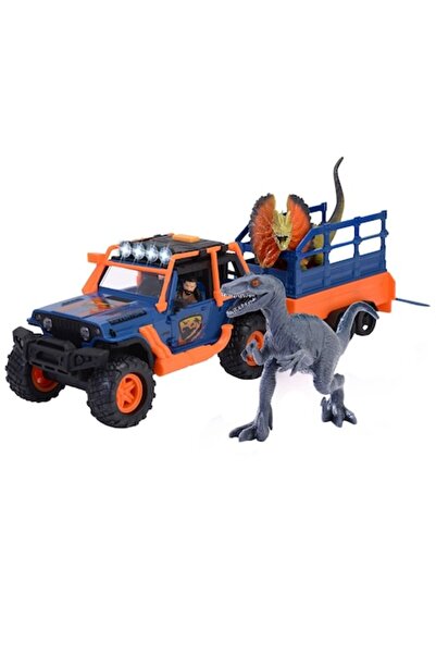 Dickie Toys Комплект играчки джип и ремарке с фигурки на динозавър и рейнджър...