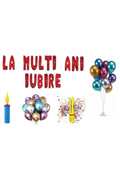 OEM Balloon Set 'Happy Birthday Love', Cake Topper Gift, 67 pcs, Red