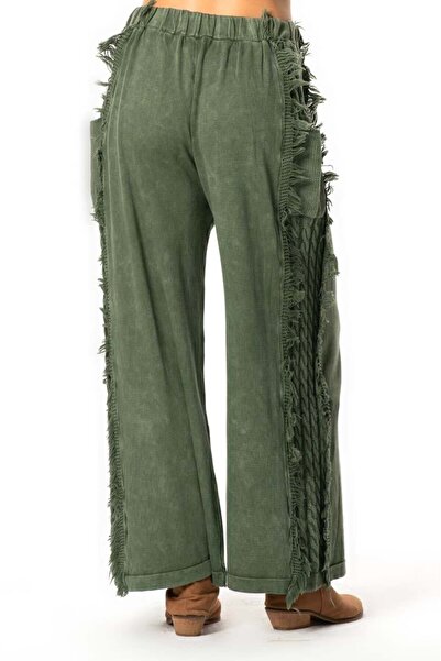 Eliş Şile Bezi Elastic Waist Aylin Autumn and Winter Long Pocket Knitwear Pants Khaki Hk