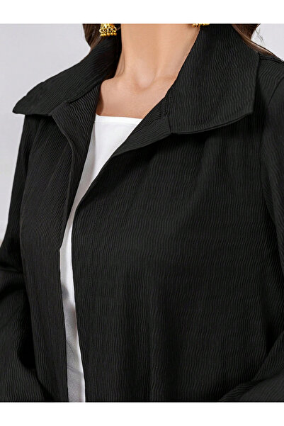 Take Two By Styli Black Furry Back Panel Front Open Kimono