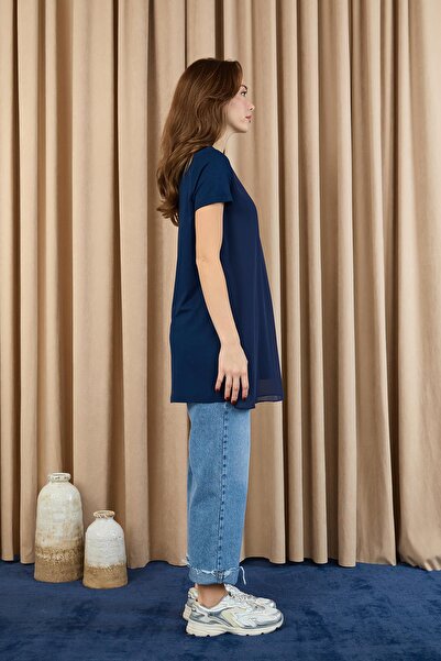 Puane Women's Basic Long T-Shirt -10271Tun - Navy Blue