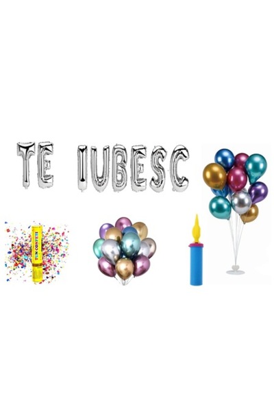 OEM Balloon Set 'Te Iubesc' (I Love You), Cake Topper Gift, 69 pcs, Silver