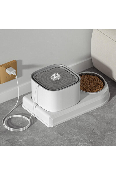 AB Luxury Concept Dozator automat de apă 2 în 1 cu bol pentru hrană, pentru animale, purificare și filtrare a apei, 3L