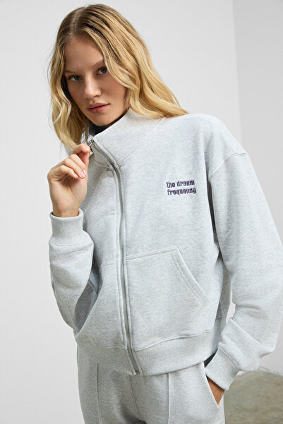 GRIMELANGE Torina Women's Embroidery Detailed Zippered Double Pocket Relax Grimelange Jacket