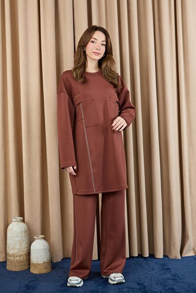 Puane Women's Stone Detailed Trouser Suit - 14379Tks - Brown