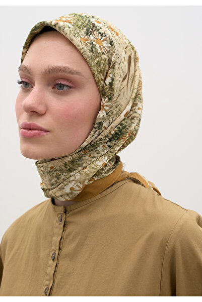 Fresh Tiny Daisy Pattern Cotton Viscose Scarf Earth