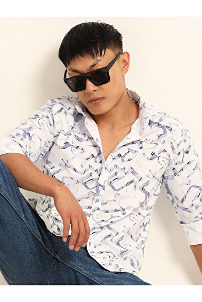 Bushirt By Styli Men White All Over Print Casual Shirt