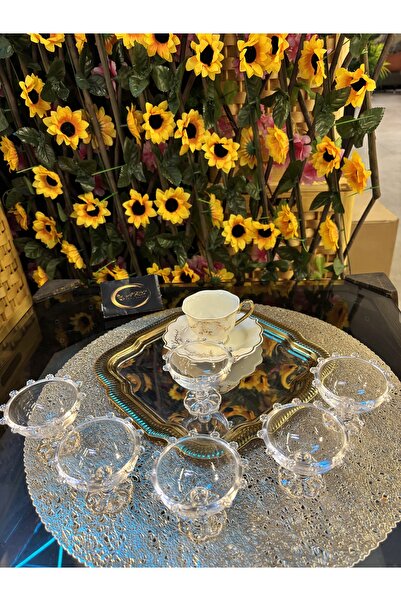 ARS HOME DEKOR 6 Parça Ayaklı Papatya Cam Lokumluk, Sunumluk, Kahve yanı Deko...