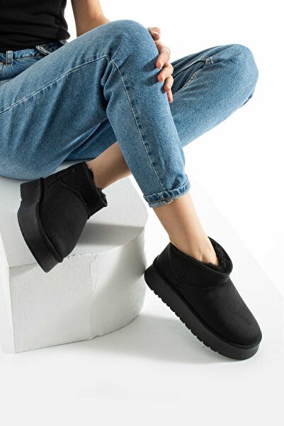 ALANCE Moli Yeni Sezon Ayak Boy Mini Süet İçi Kürklü Tüylü Kalın Taban Kadın Bot