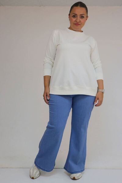 Eslina 9137-19 Plus Size Elastic Waist Flared Jeans - Light Blue