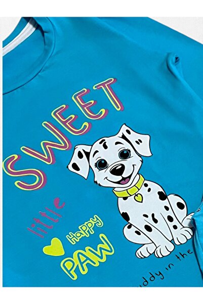 elmas kids Erkek Çocuk %100 Pamuklu Penye Kumaş Mavi Dalmaçyalı Köpek Desen Uzun Kollu Mevsimlik Pijama Takımı
