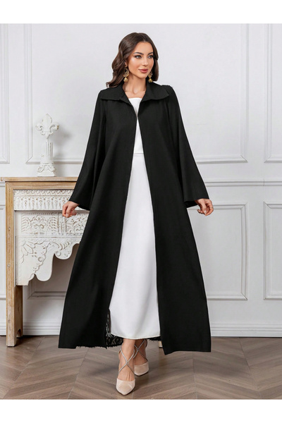 Take Two By Styli Black Furry Back Panel Front Open Kimono