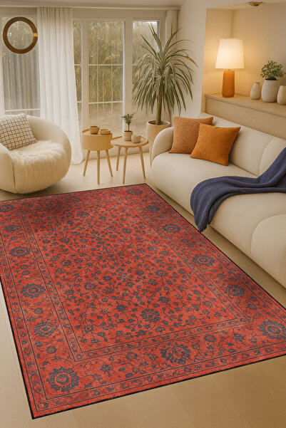 Rugs Modern Halı MOSSO Geleneksel Çiçek Temalı Desen Dokuma Taban Vintage Dek...