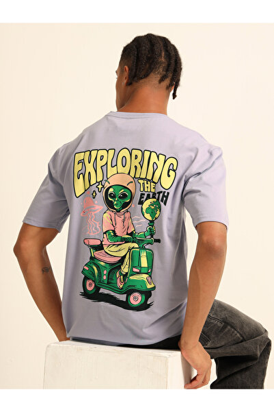 Bushirt By Styli تي شيرت رجالي قصة فضفاضة مطبوع عليه عبارة "استكشاف" باللون ا...