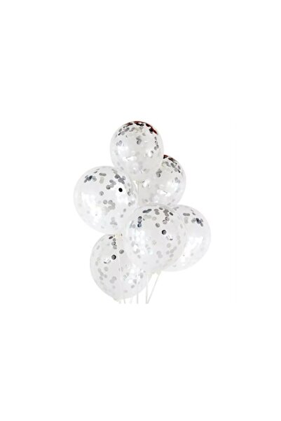 Domi Party & Gifts Set de 5 baloane din latex cu confetti argintii