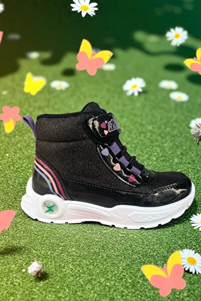 ALTUNTAŞ Girl's Winter Lighted Velcro Anatomical Sole Comfortable Boots Black Purple