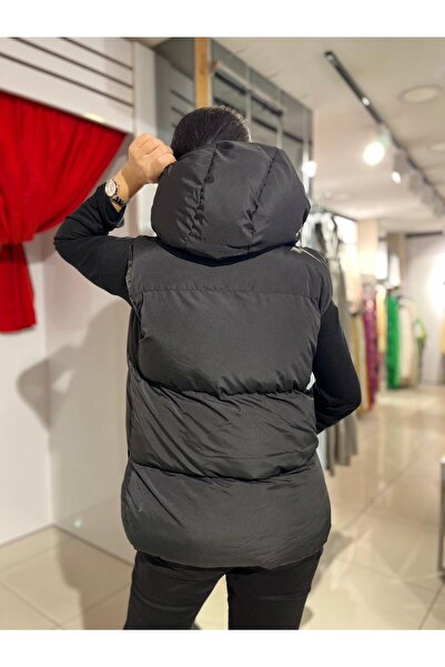 MONAMORE Black Long Length Thick Padded Inflatable Vest with Hood