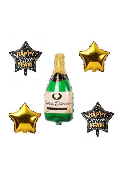 Domi Party & Gifts Set de 5 baloane folie de Revelion - șampanie și stea auri...