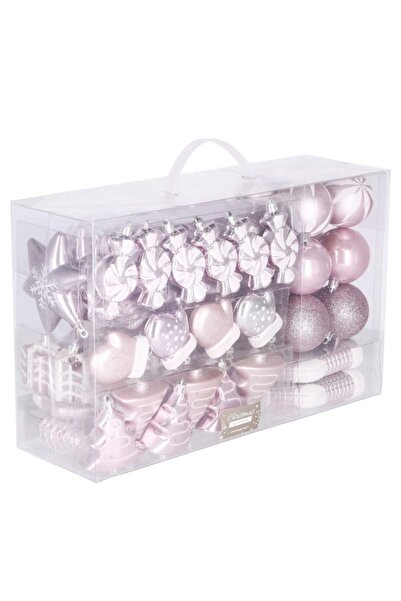 SERSIMO Set globuri și decorațiuni de Crăciun, 77 de piese, diferite dimensiuni, roz