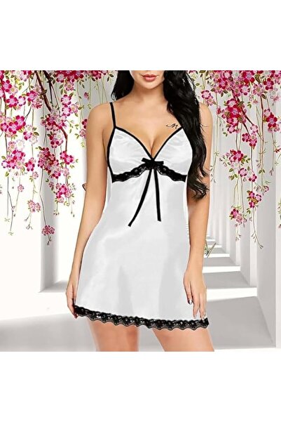 Margoun Satin Spaghetti Strap Nightdress with Lace Trim V-Neck Chemise