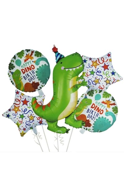 Domi Party & Gifts Set de 5 baloane folie - Temă La mulți ani cu dinozauri