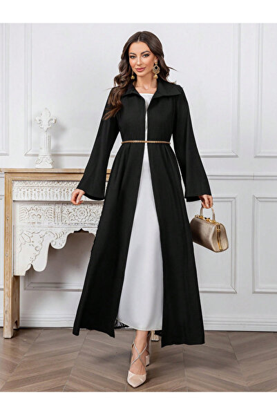 Take Two By Styli Black Furry Back Panel Front Open Kimono