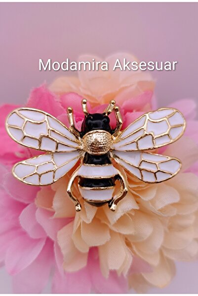 MODAMİRA AKSESUAR Gold Detaylı Arı Broş | Siyah ve Beyaz