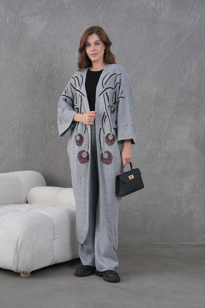 Miss Allos Жіночий комплект з широкого трикотажу з вишивкою бісером: кардиган і штани