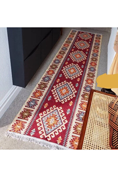 OEM Traditional rug, size 100x400 cm, red and cream, ROMB pattern