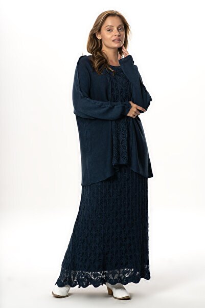 Eliş Şile Bezi Long Sleeve Elvan Autumn and Winter Knitwear Blouse Navy Blue Lcvt