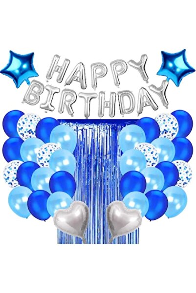 OEM Set de 54 baloane La mulți ani cu confetti, perdea decorativă, Albastru/A...