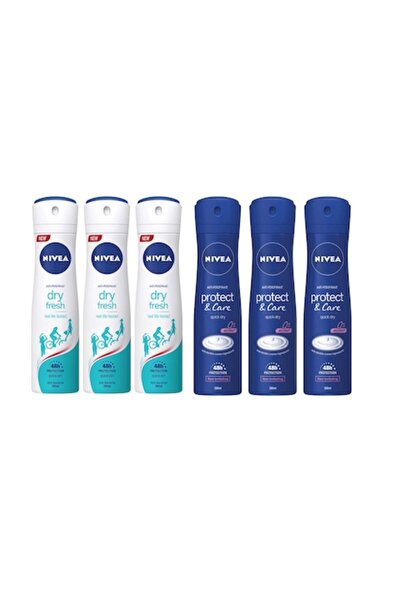 NIVEA Set 6x Woman Antiperspirant Deo 150ml (3x Protect & Care, 3x Dry Fresh) 0% Alcohol, 48h