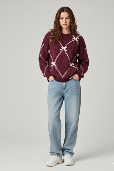 MILANOFOX Women's Soft Textured Bow Detailed Patterned Sweater