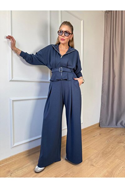 Size Özgü Indigo Pleated Belted Modal Set