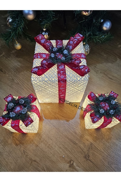 kordelya design YILBAŞI AĞACI ALTI LED IŞIKLI KUTU BÜYÜK BOY 22X22X22 CM KÜÇÜ...