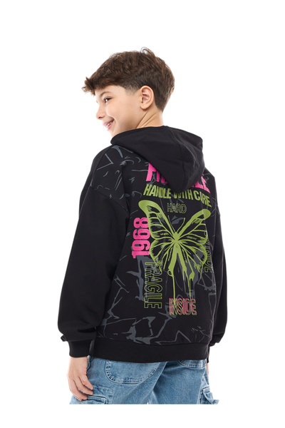 Victor and Jane By Styli Teens Black Graphic Print Hoodie