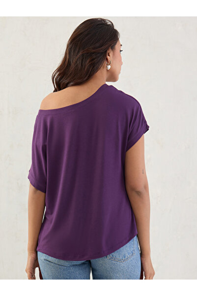 Femmella By Styli Purple One Shoulder Neck Knit Top