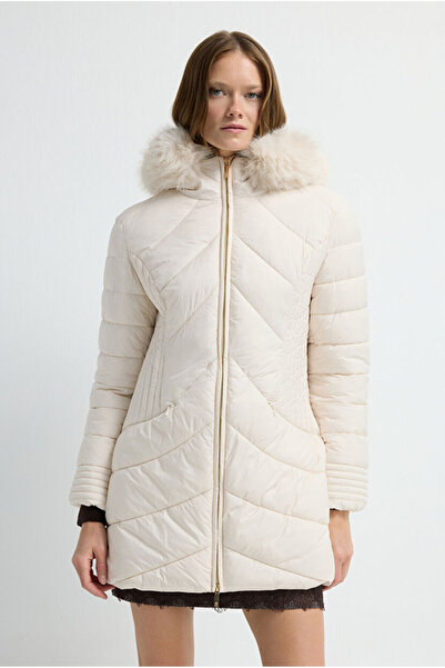 adL Kürk Detaylı Uzun Şişme Mont