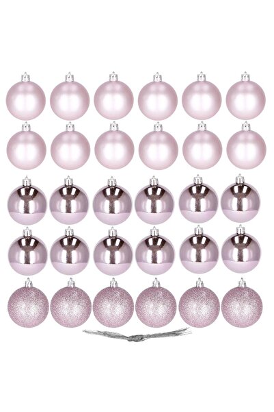 OEM Christmas bauble set, 30 pieces, 3 models, 3cm, pink