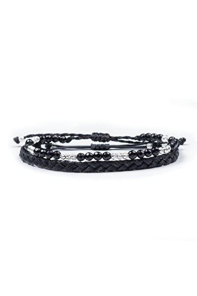 Velar Bracelets Set Bratari din Snur Onix Fatetat si Bile din Argint 925