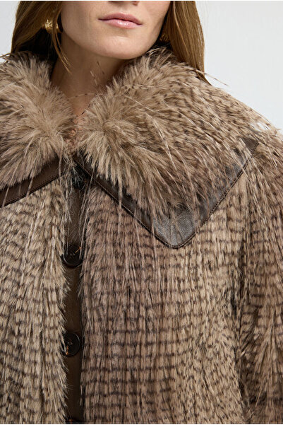 adL Deri Detaylı Kürk Mont