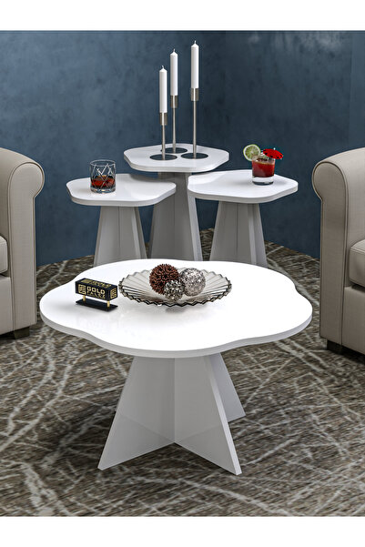 GOLDFALEZ Orta Sehpa Ve Zigon Sehpa 4 Lü Set Dekoratif Yuvarlak Sehpa Yan seh...