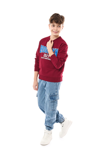 Victor and Jane By Styli Teens Maroon Graphic Print Sweatshirt