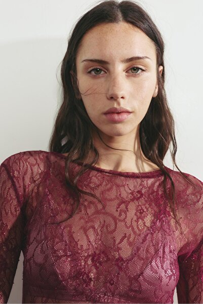 Pull & Bear Parlak Dantelli Bluz